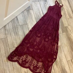 Burgundy, lace romper with overlay